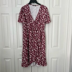 BloomChic Burgundy Floral Wrap Dress